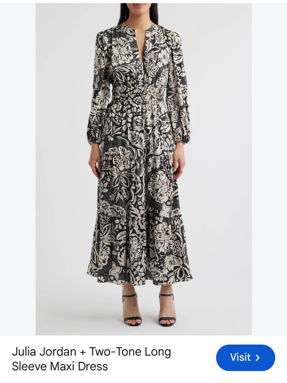 julia jordan Black and Cream Long Sleeve Floral Maxi Dress